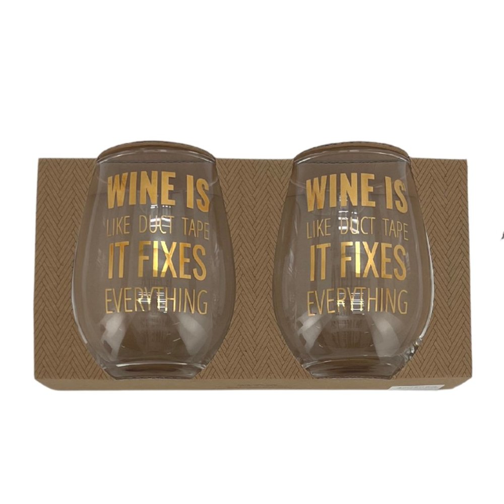 Harman | Stemless Wine Glass Set | 2 Pack | "Wine is like Duct Tape..."